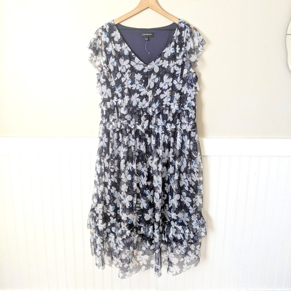 Lane Bryant Ruffle Mesh Floral Mid Length Dress 18/20